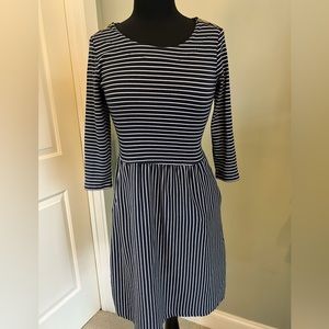 Boden Striped Long Sleeve Dress in Navy and White